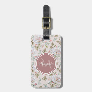 Étiquette À Bagage Rose rose pâle Motif avec Monogramme et nom