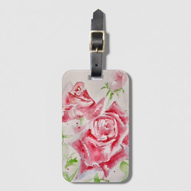 Étiquette À Bagage Rose rose Rose Aquarelle Fleur Floral art (Devant Vertical)