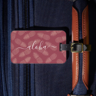 Étiquette À Bagage Rose rose Tropical Ananas Motif Aloha Script