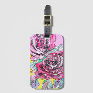 Étiquette À Bagage Rose rouge Aquarelle couleur Art coloré