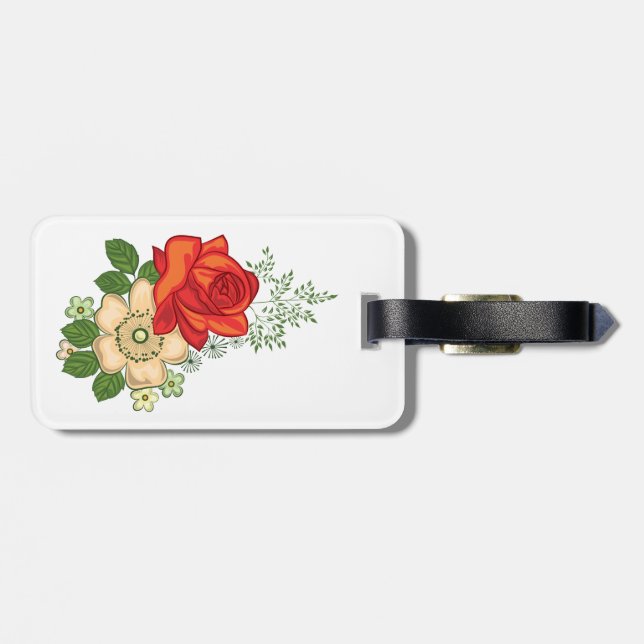 Étiquette À Bagage Rose rouge et marguerites (Dos horizontal)