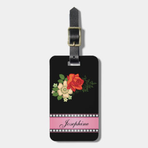 Étiquette À Bagage Rose rouge et marguerites rose Nom personnalisé