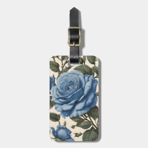Étiquette À Bagage Roses Bleus Et Feuilles Verts,