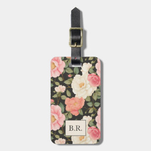 Étiquette À Bagage Roses de Blush & Cream intemporels en Noir Eleganc