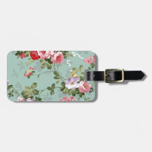 Étiquette À Bagage Roses de chou sur bleu pâle