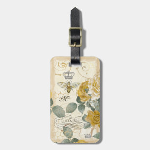 Étiquette À Bagage Roses jaunes Vintages Damas florales Reine d'abeil