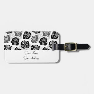 Étiquette À Bagage Roses Vintages chic en noir et blanc