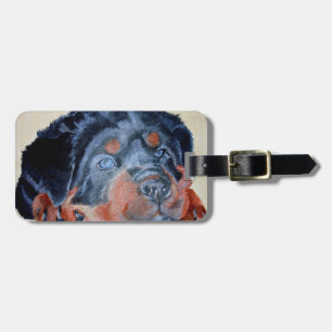 Étiquette À Bagage Rottweiler Chiot Artistique Portrait pour Animaux