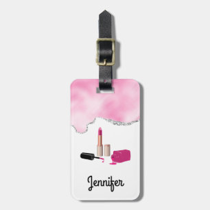 Étiquette À Bagage Rouge à lèvres rose et ongle Polonais beauté thème