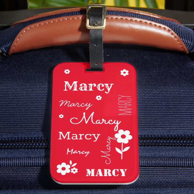 Étiquette À Bagage Rouge avec fleurs blanches, étiquette de bagage Cu (Insitu Rectoal 2)