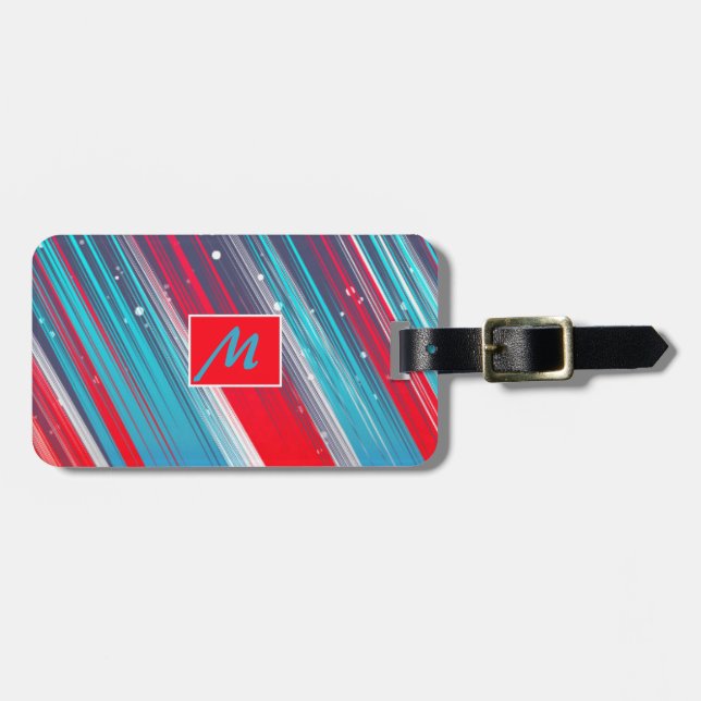 Étiquette À Bagage Rouge Blanc Bleu Bleu Stripes Personnaliser les ba (Devant horizontal)