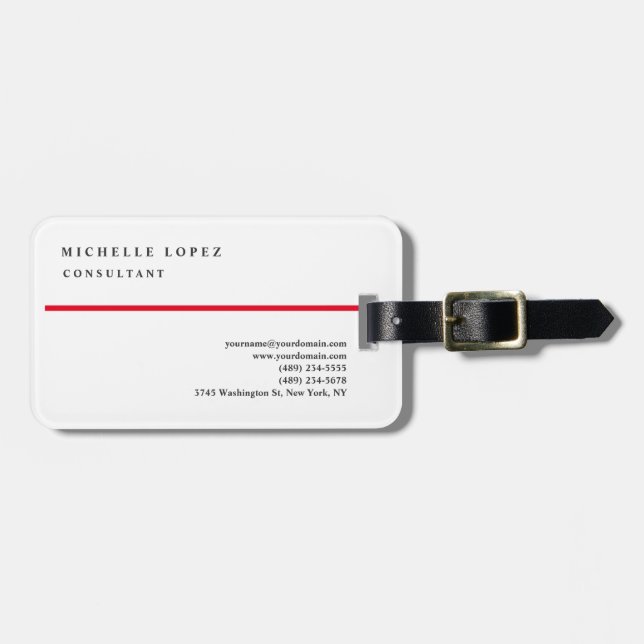 Étiquette À Bagage Rouge blanc classique élégant Plain professionnel (Devant horizontal)