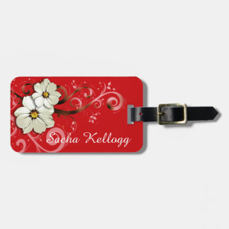 Étiquette À Bagage Rouge de tourbillonnement floral moderne des