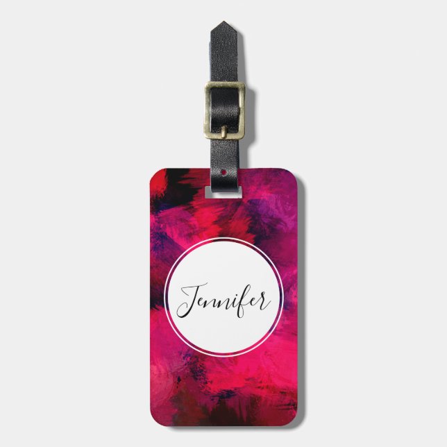 Étiquette À Bagage Rouge foncé et violet Gras & Abstrait moderne (Devant Vertical)