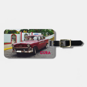 Étiquette À Bagage Rouge foncé vintage de voiture du Cuba