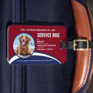 Étiquette À Bagage Rouge moderne Bleu Simple Service Chien Photo ID B