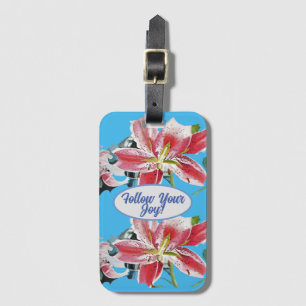 Étiquette À Bagage Rouge rose Lys floral Bleu Votre joie