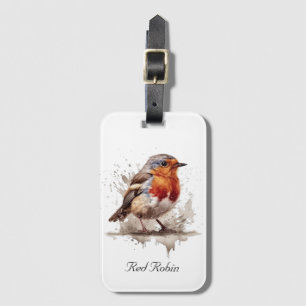 Étiquette À Bagage Rouge rouge de l'oiseau mignon en aquarelle