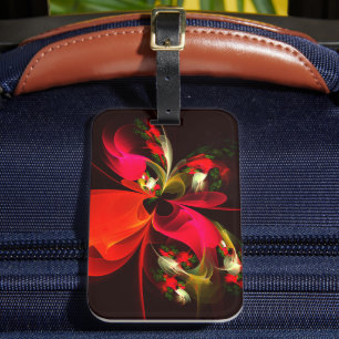 Étiquette À Bagage Rouge Vert Floral Moderne Art Abstrait Motif #02
