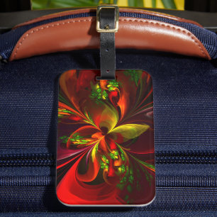 Étiquette À Bagage Rouge vert moderne Floral Abstrait Art Motif #05