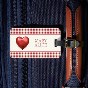 Étiquette À Bagage Rouge vintage et En vichy de crème avec coeur