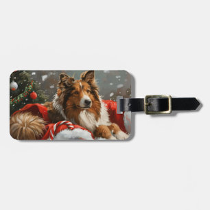 Étiquette À Bagage Rough Collie Chien Festif de Noël