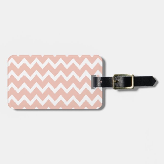Étiquette À Bagage Rougissent motif rose de Chevron et de blanc (Devant horizontal)