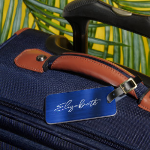 Étiquette À Bagage Royal Blue Foil Moderne Bracelet Script Prénom