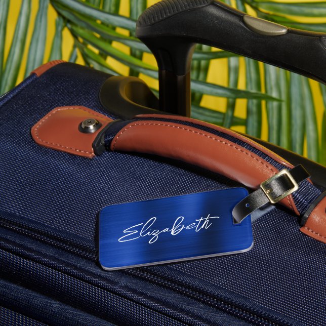 Étiquette À Bagage Royal Blue Foil Moderne Bracelet Script Prénom (Insitu Rectoal 3)