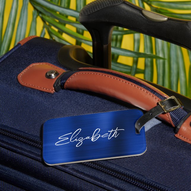 Étiquette À Bagage Royal Blue Foil Moderne Bracelet Script Prénom (Insitu Rectoal 3)