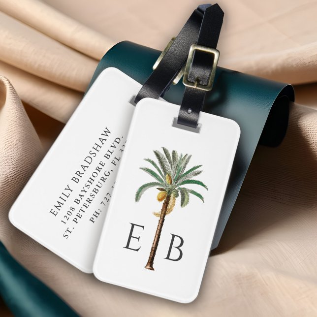 Étiquette À Bagage Royal Palm Logo Classic Tropical Monogram (Créateur téléchargé)