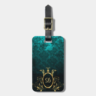 Étiquette À Bagage Royal Personalized Damask Turquoise