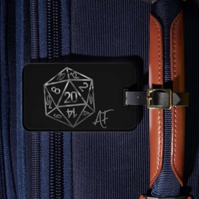 Étiquette À Bagage RPG Crit AF | Silver Fantasy Tabletop Gamer Dice (Insitu Rectoal 4)