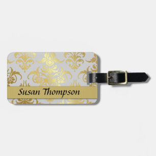 Étiquette À Bagage Ruban vintage Gold Damask