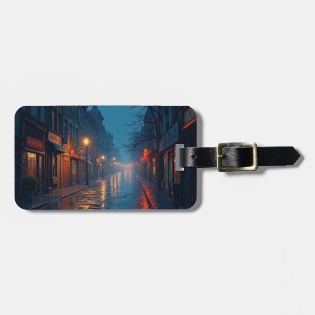 Étiquette À Bagage rue de la nuit pluvieuse (Devant horizontal)