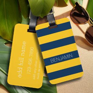 Étiquette À Bagage Rugby bleu marine et jaune Nom personnalisé