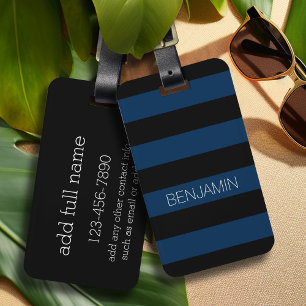 Étiquette À Bagage Rugby bleu marine et noir avec nom personnalisé