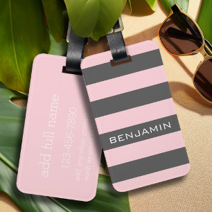 Étiquette À Bagage Rugby rose et gris avec nom personnalisé