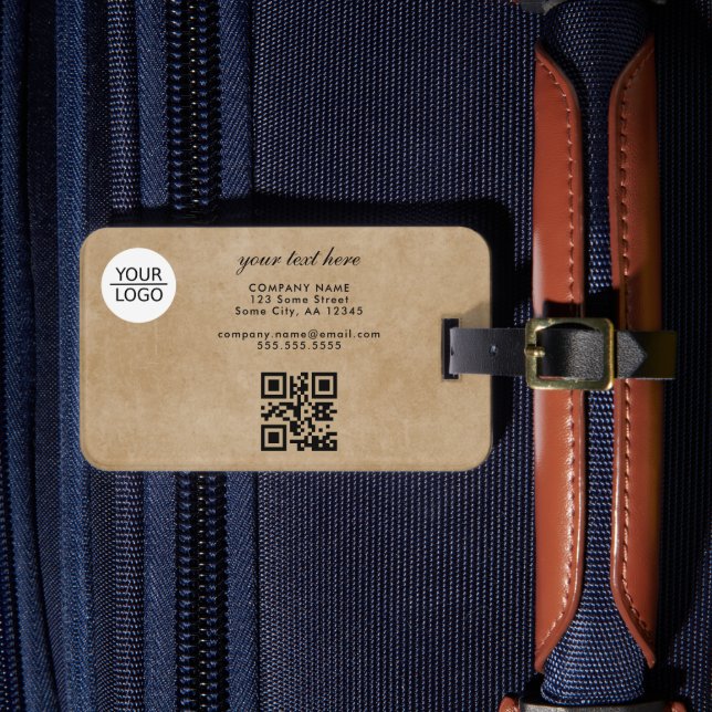 Étiquette À Bagage Rustic Ajouter Logo Code QR Promotion de texte per (Insitu Rectoal 4)