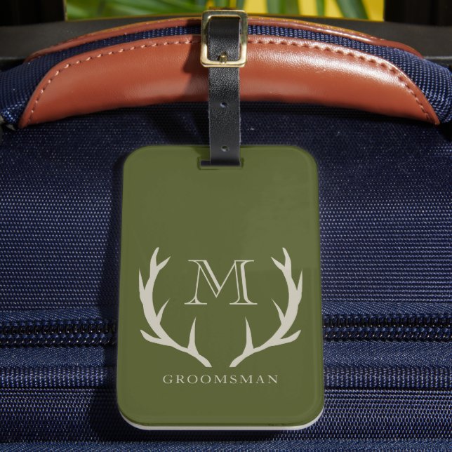 Étiquette À Bagage Rustic Army Green Antler Personnalisé Groomsmen Ca (Insitu Rectoal 2)