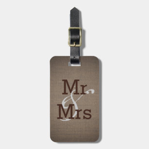 Étiquette À Bagage Rustic Country Burlap Monogram Mariage M. et Mme.