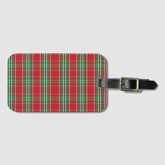 Étiquette À Bagage Rustique Style Rouge Vert Ferme Plaid Simple (Devant Horizontal)