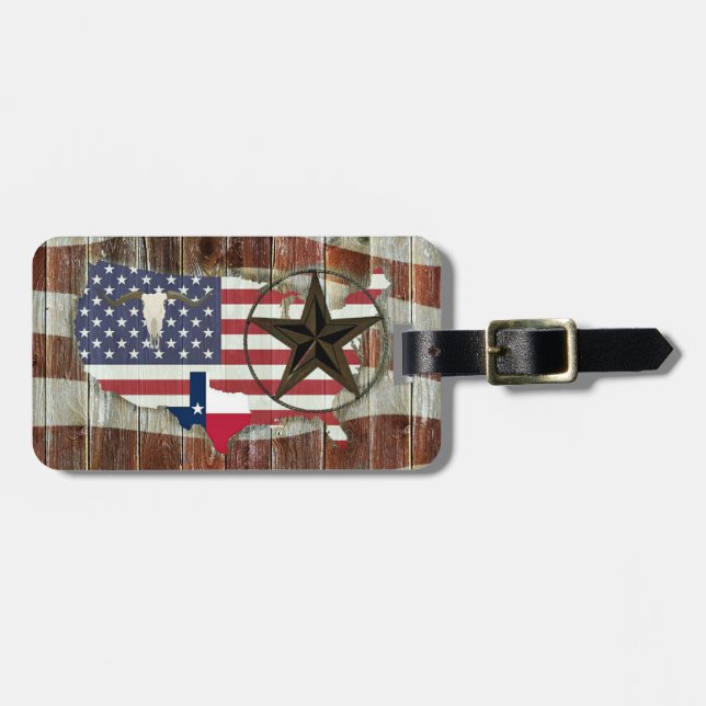 Étiquette À Bagage Rustique Texas Lone Star Texas Long Horn (Devant horizontal)