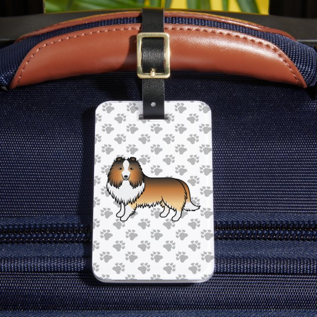 Étiquette À Bagage Sable Shetland Sheepdog Caricature Chien & Texte (Insitu Rectoal 2)