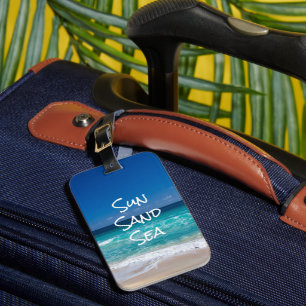 Étiquette À Bagage Sable Soleil Mer Tropical Plage Turquoise Eau