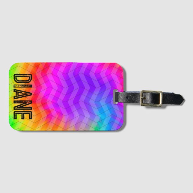 Étiquette À Bagage Sac cadeau Neon Rainbow Herringbone personnalisé (Devant Horizontal)