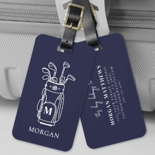 Étiquette À Bagage Sac de golf à monogramme bleu marine