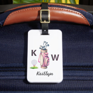 Étiquette À Bagage Sac de golf rose charmant personnalisé avec monogr