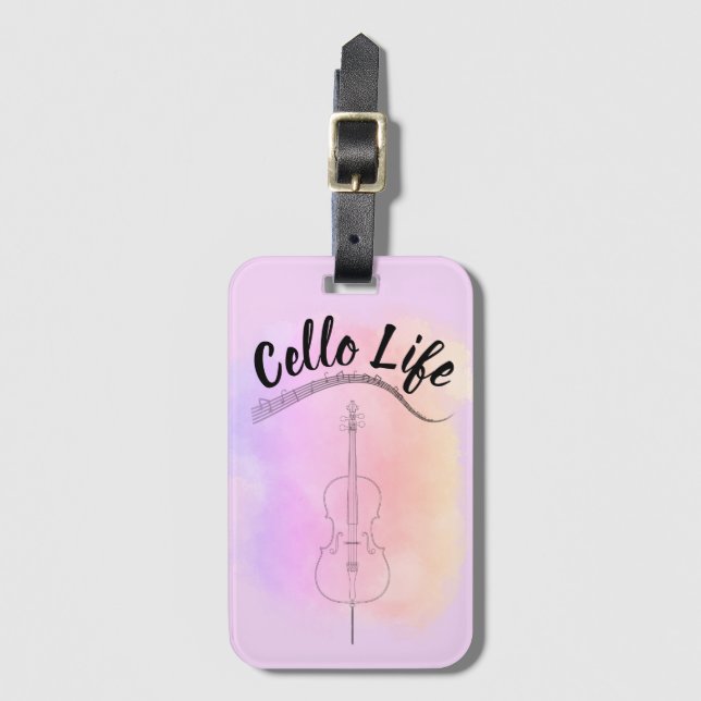 Étiquette À Bagage Sac d'instrument Pink Pasteolore Cello Life (Devant Vertical)
