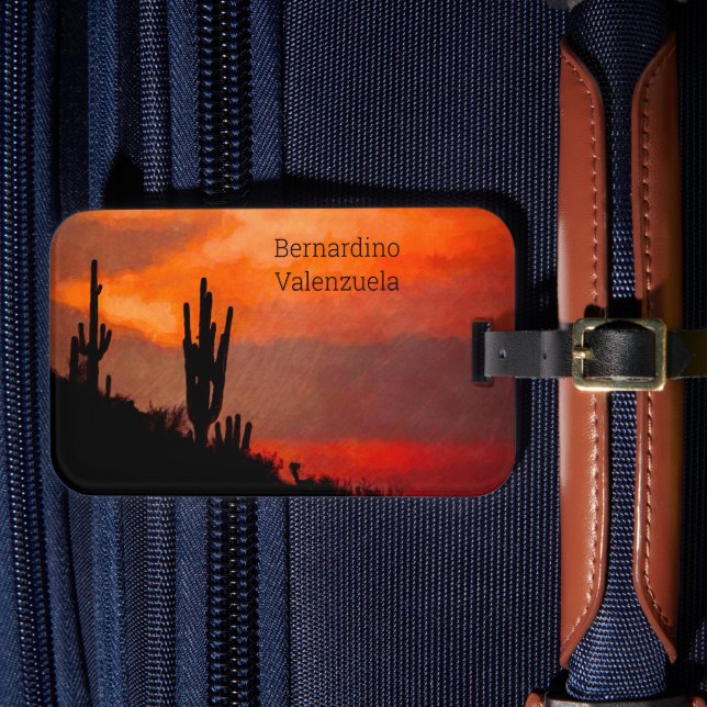 Étiquette À Bagage Saguaro Cactus Silhouette Arizona Red Sunset (Insitu Rectoal 4)